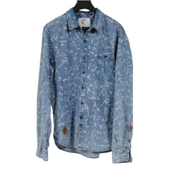 O'Neil Originals Men's Light Blue Surfing Leaves Pocket Button Down Shirt Medium - Picture 1 of 10